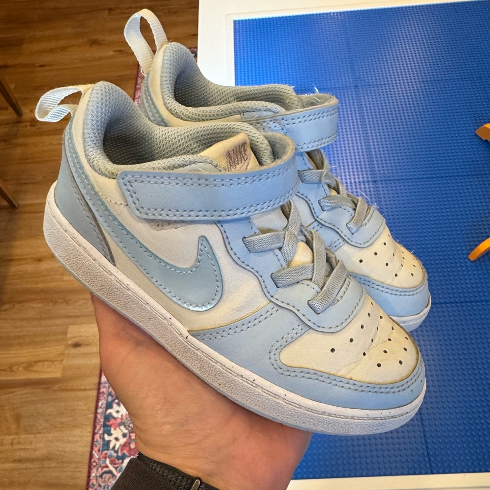 Nike Kids Court Borough Low Light Blue and White Sneakers